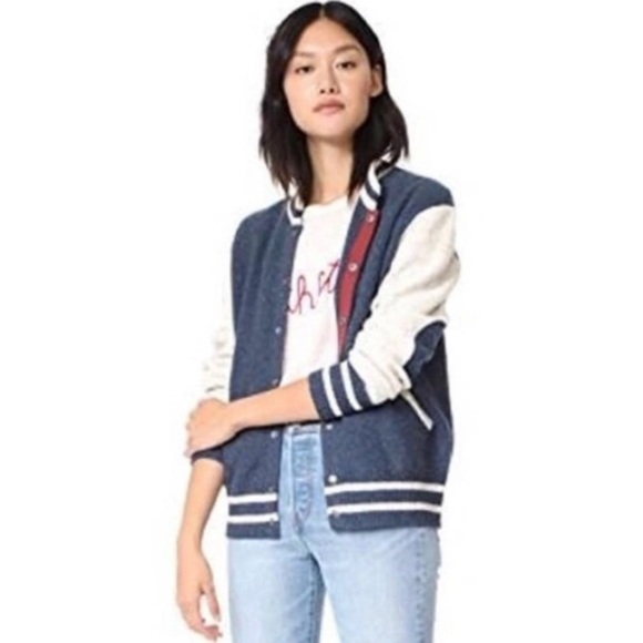 New - SOFT JOIE Blakesley Navy Blue & Ivory  Wool Knit Varsity Jacket  - Size XS - Picture 3 of 8